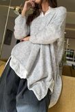 Made in Italy Big Softie Super Slant Knit Top Light Grey Marl